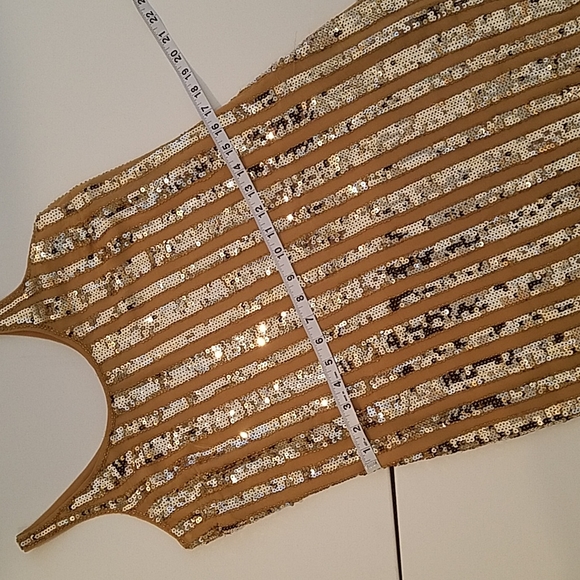 Gold Metallic Sequin and Silk Above Knee Shift Dress Party Dance Prom Sz 2 EUC - Picture 13 of 14